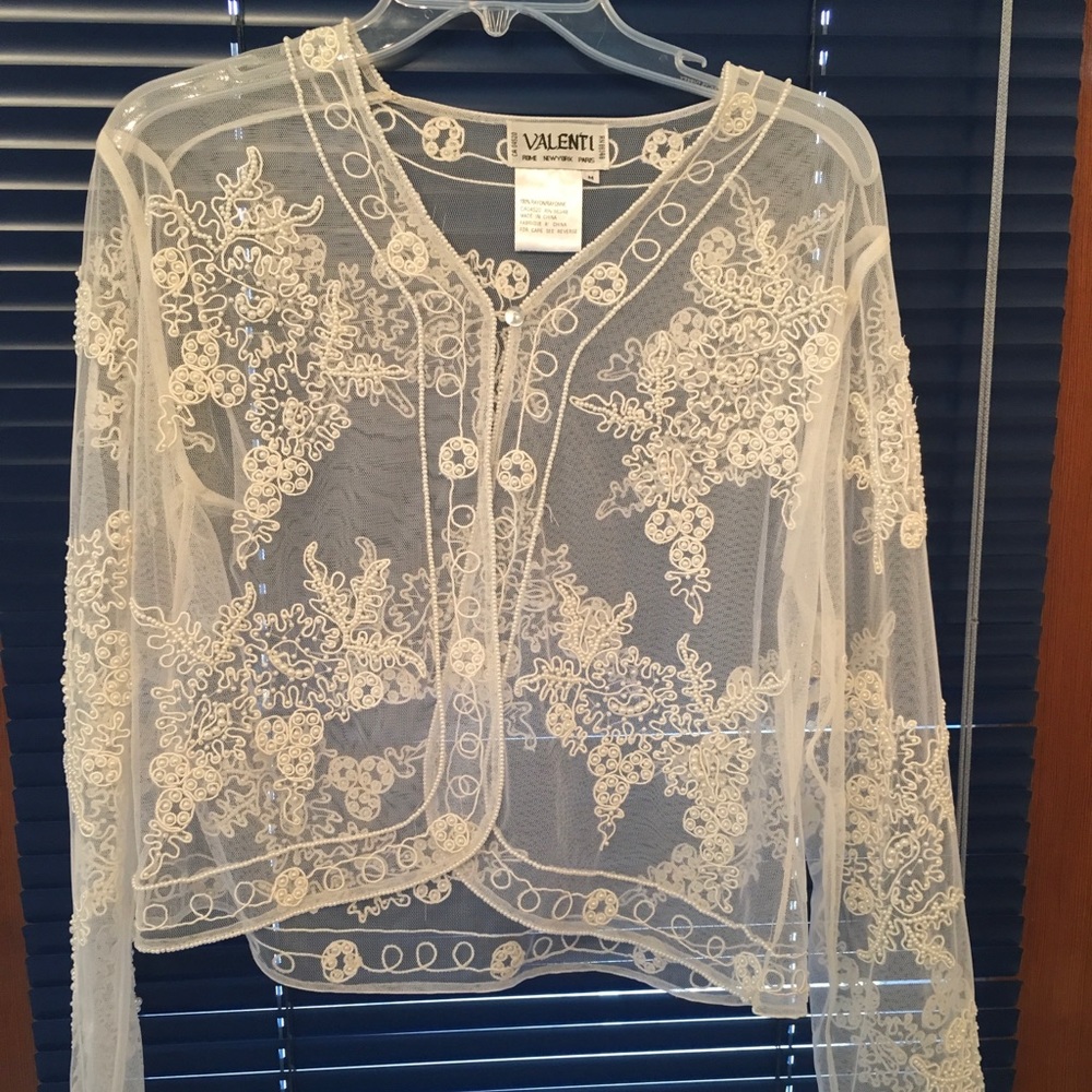 Lace and Pearl Overlay Top